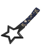 5-Star JDM Tsurikawa Drift Subway Train Bus Handle – Universal Car Interior Hanging Charm, Black Ring & Bosozoku Blue Flowers Pattern Retro Nylon Strap X1