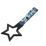 5-Star JDM Tsurikawa Drift Subway Train Bus Handle – Universal Car Interior Hanging Charm, Black Ring & Bosozoku Blue Waves Pattern Retro Nylon Strap X1