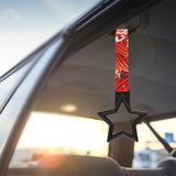 5-Star JDM Tsurikawa Drift Subway Train Bus Handle – Universal Car Interior Hanging Charm, Black Ring & Bosozoku Red Waves Pattern Retro Nylon Strap X1