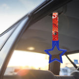 5-Star JDM Tsurikawa Drift Subway Train Bus Handle – Universal Car Interior Hanging Charm, Blue Ring & Bosozoku Red Waves Pattern Retro Nylon Strap X1