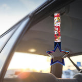 5-Star JDM Tsurikawa Drift Subway Train Bus Handle – Universal Car Interior Hanging Charm, Burnt Blue Ring & Bosozoku Red Cats Pattern Retro Nylon Strap X1