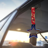 5-Star JDM Tsurikawa Drift Subway Train Bus Handle – Universal Car Interior Hanging Charm, Burnt Blue Ring & Bosozoku Red Flowers Pattern Retro Nylon Strap X1