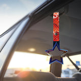 5-Star JDM Tsurikawa Drift Subway Train Bus Handle – Universal Car Interior Hanging Charm, Burnt Blue Ring & Bosozoku Red Waves Pattern Retro Nylon Strap X1