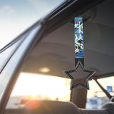 5-Star JDM Tsurikawa Drift Subway Train Bus Handle – Universal Car Interior Hanging Charm, Carbon Fiber Style Ring & Bosozoku Blue Waves Pattern Retro Nylon Strap X1