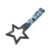5-Star JDM Tsurikawa Drift Subway Train Bus Handle – Universal Car Interior Hanging Charm, Carbon Fiber Style Ring & Bosozoku Blue Waves Pattern Retro Nylon Strap X1