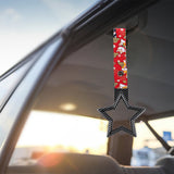 5-Star JDM Tsurikawa Drift Subway Train Bus Handle – Universal Car Interior Hanging Charm, Carbon Fiber Style Ring & Bosozoku Red Dogs Pattern Retro Nylon Strap X1