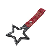 5-Star JDM Tsurikawa Drift Subway Train Bus Handle – Universal Car Interior Hanging Charm, Carbon Fiber Style Ring & Bosozoku Red Clouds Pattern Retro Nylon Strap X1