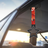 5-Star JDM Tsurikawa Drift Subway Train Bus Handle – Universal Car Interior Hanging Charm, Carbon Fiber Style Ring & Bosozoku Red Waves Pattern Retro Nylon Strap X1
