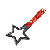5-Star JDM Tsurikawa Drift Subway Train Bus Handle – Universal Car Interior Hanging Charm, Carbon Fiber Style Ring & Bosozoku Red Waves Pattern Retro Nylon Strap X1