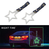 5-Star Glow-in-the-Dark JDM Tsurikawa Drift Subway Train Bus Handle – Universal Car Interior Hanging Charm, White Ring & Bosozoku Blue Flowers Pattern Retro Nylon Strap X1
