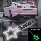 5-Star Glow-in-the-Dark JDM Tsurikawa Drift Subway Train Bus Handle – Universal Car Interior Hanging Charm, White Ring & Bosozoku Blue Flowers Pattern Retro Nylon Strap X1