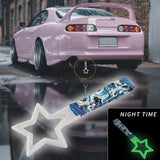 5-Star Glow-in-the-Dark JDM Tsurikawa Drift Subway Train Bus Handle – Universal Car Interior Hanging Charm, White Ring & Bosozoku Blue Waves Pattern Retro Nylon Strap X1