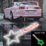 5-Star Glow-in-the-Dark JDM Tsurikawa Drift Subway Train Bus Handle – Universal Car Interior Hanging Charm, White Ring & Bosozoku Pink Flowers Pattern Retro Nylon Strap X1