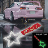 5-Star Glow-in-the-Dark JDM Tsurikawa Drift Subway Train Bus Handle – Universal Car Interior Hanging Charm, White Ring & Bosozoku Red Flowers Pattern Retro Nylon Strap X1