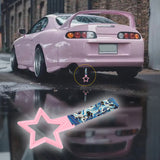 5-Star JDM Tsurikawa Drift Subway Train Bus Handle – Universal Car Interior Hanging Charm, Pink Ring & Bosozoku Blue Waves Pattern Retro Nylon Strap X1