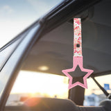 5-Star JDM Tsurikawa Drift Subway Train Bus Handle – Universal Car Interior Hanging Charm, Pink Ring & Bosozoku Pink Flowers Pattern Retro Nylon Strap X1