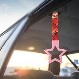 5-Star JDM Tsurikawa Drift Subway Train Bus Handle – Universal Car Interior Hanging Charm, Pink Ring & Bosozoku Red Waves Pattern Retro Nylon Strap X1