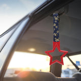 5-Star JDM Tsurikawa Drift Subway Train Bus Handle – Universal Car Interior Hanging Charm, Red Ring & Bosozoku Blue Flowers Pattern Retro Nylon Strap X1