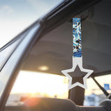 5-Star JDM Tsurikawa Drift Subway Train Bus Handle – Universal Car Interior Hanging Charm, White Ring & Bosozoku Blue Waves Pattern Retro Nylon Strap X1