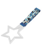 5-Star JDM Tsurikawa Drift Subway Train Bus Handle – Universal Car Interior Hanging Charm, White Ring & Bosozoku Blue Waves Pattern Retro Nylon Strap X1