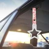5-Star JDM Tsurikawa Drift Subway Train Bus Handle – Universal Car Interior Hanging Charm, White Ring & Bosozoku Pink Flowers Pattern Retro Nylon Strap X1