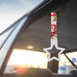 5-Star JDM Tsurikawa Drift Subway Train Bus Handle – Universal Car Interior Hanging Charm, White Ring & Bosozoku Red Cats Pattern Retro Nylon Strap X1
