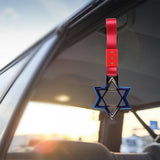 6-Star JDM Tsurikawa Drift Subway Train Bus Handle Strap – Universal Car Interior Hanging Charm, Burnt Blue Ring & Red Nylon X2