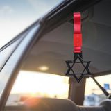 6-Star JDM Tsurikawa Drift Subway Train Bus Handle Strap – Universal Car Interior Hanging Charm, Carbon Fiber Style Ring & Red Nylon X2