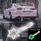6-Star Glow-in-the-Dark JDM Tsurikawa Drift Subway Train Bus Handle Strap – Universal Car Interior Hanging Charm, White Ring & Silver Nylon X1