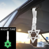 6-Star Glow-in-the-Dark JDM Tsurikawa Drift Subway Train Bus Handle Strap – Universal Car Interior Hanging Charm, White Ring & Silver Nylon X2