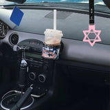 6-Star JDM Tsurikawa Drift Subway Train Bus Handle Strap – Universal Car Interior Hanging Charm, Pink Ring & Black PVC X2