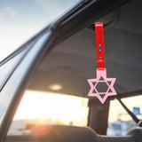6-Star JDM Tsurikawa Drift Subway Train Bus Handle Strap – Universal Car Interior Hanging Charm, Pink Ring & Red PVC X1