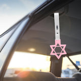 6-Star JDM Tsurikawa Drift Subway Train Bus Handle Strap – Universal Car Interior Hanging Charm, Pink Ring & White PVC X1