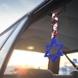 6-STAR JDM Tsurikawa Drift Subway Train Bus Handle – Universal Car Interior Hanging Charm, Blue Ring & Bosozoku Black Cats Pattern Retro Nylon Strap X1