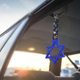 6-STAR JDM Tsurikawa Drift Subway Train Bus Handle – Universal Car Interior Hanging Charm, Blue Ring & Bosozoku Blue Flowers Pattern Retro Nylon Strap X1