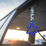 6-STAR JDM Tsurikawa Drift Subway Train Bus Handle – Universal Car Interior Hanging Charm, Blue Ring & Bosozoku Blue Waves Pattern Retro Nylon Strap X1