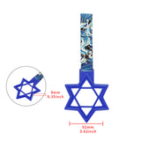 6-STAR JDM Tsurikawa Drift Subway Train Bus Handle – Universal Car Interior Hanging Charm, Blue Ring & Bosozoku Blue Waves Pattern Retro Nylon Strap X1