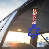 6-STAR JDM Tsurikawa Drift Subway Train Bus Handle – Universal Car Interior Hanging Charm, Blue Ring & Bosozoku Red Cats Pattern Retro Nylon Strap X1