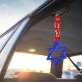 6-STAR JDM Tsurikawa Drift Subway Train Bus Handle – Universal Car Interior Hanging Charm, Blue Ring & Bosozoku Red Flowers Pattern Retro Nylon Strap X1