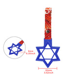 6-STAR JDM Tsurikawa Drift Subway Train Bus Handle – Universal Car Interior Hanging Charm, Blue Ring & Bosozoku Red Waves Pattern Retro Nylon Strap X1
