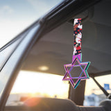 6-STAR JDM Tsurikawa Drift Subway Train Bus Handle – Universal Car Interior Hanging Charm, Neo Chrome Ring & Bosozoku Black Cats Pattern Retro Nylon Strap X1