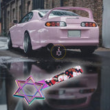 6-STAR JDM Tsurikawa Drift Subway Train Bus Handle – Universal Car Interior Hanging Charm, Neo Chrome Ring & Bosozoku Black Cats Pattern Retro Nylon Strap X1
