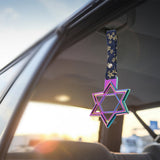 6-STAR JDM Tsurikawa Drift Subway Train Bus Handle – Universal Car Interior Hanging Charm, Neo Chrome Ring & Bosozoku Blue Flowers Pattern Retro Nylon Strap X1