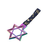 6-STAR JDM Tsurikawa Drift Subway Train Bus Handle – Universal Car Interior Hanging Charm, Neo Chrome Ring & Bosozoku Blue Flowers Pattern Retro Nylon Strap X1