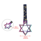 6-STAR JDM Tsurikawa Drift Subway Train Bus Handle – Universal Car Interior Hanging Charm, Neo Chrome Ring & Bosozoku Blue Flowers Pattern Retro Nylon Strap X1