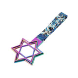 6-STAR JDM Tsurikawa Drift Subway Train Bus Handle – Universal Car Interior Hanging Charm, Neo Chrome Ring & Bosozoku Blue Waves Pattern Retro Nylon Strap X1