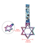 6-STAR JDM Tsurikawa Drift Subway Train Bus Handle – Universal Car Interior Hanging Charm, Neo Chrome Ring & Bosozoku Blue Waves Pattern Retro Nylon Strap X1