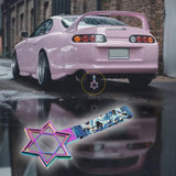 6-STAR JDM Tsurikawa Drift Subway Train Bus Handle – Universal Car Interior Hanging Charm, Neo Chrome Ring & Bosozoku Blue Waves Pattern Retro Nylon Strap X1