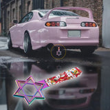 6-STAR JDM Tsurikawa Drift Subway Train Bus Handle – Universal Car Interior Hanging Charm, Neo Chrome Ring & Bosozoku Red Cats Pattern Retro Nylon Strap X1