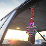 6-STAR JDM Tsurikawa Drift Subway Train Bus Handle – Universal Car Interior Hanging Charm, Neo Chrome Ring & Bosozoku Red Clouds Pattern Retro Nylon Strap X1